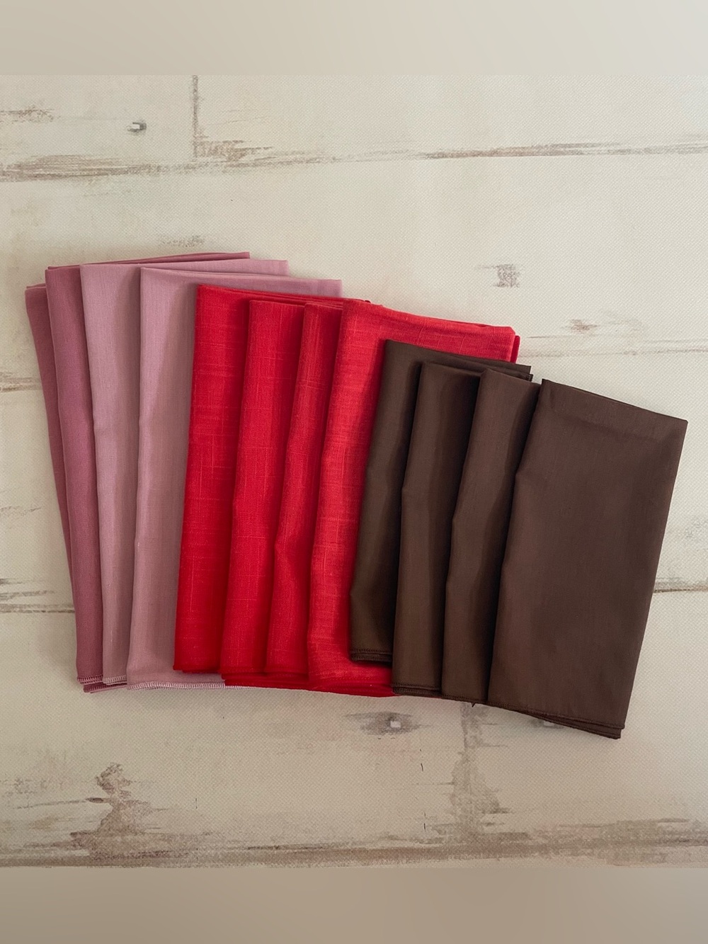Vintage Solid Fabric Napkins Lot Pinks, Brown, Red Cottagecore Grandmillennial